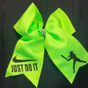 Neon Green Softball bow with hair tie